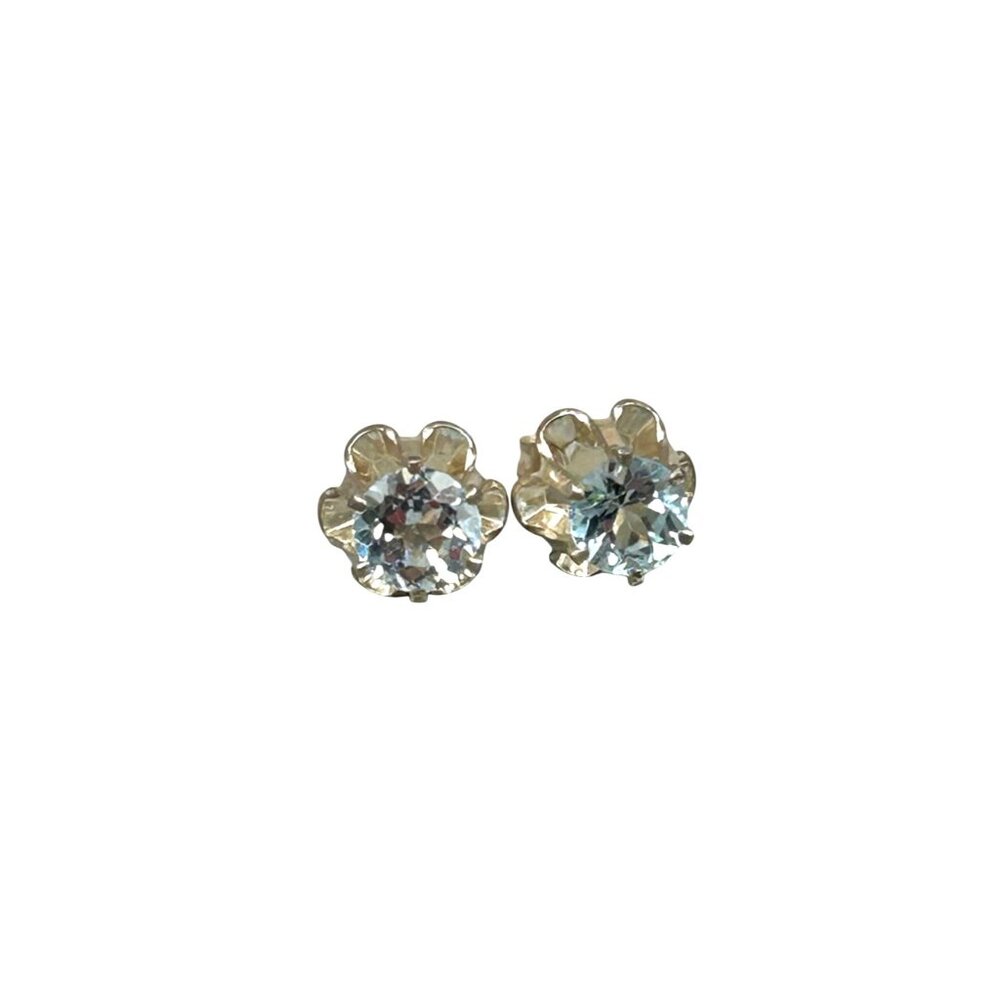Vintage Sterling Silver Studs Earrings Blue Topaz Small 925 Studs